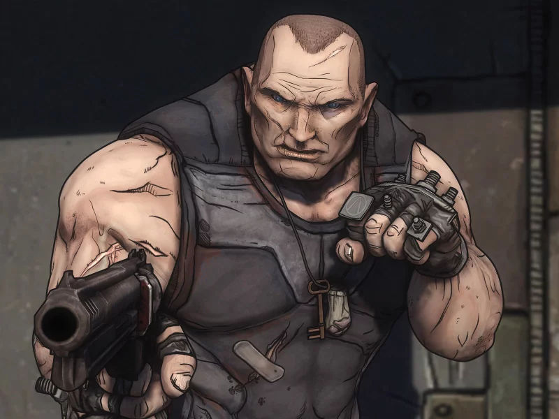 brick, shooter, borderlands, револьвер, персонаж, шрамы