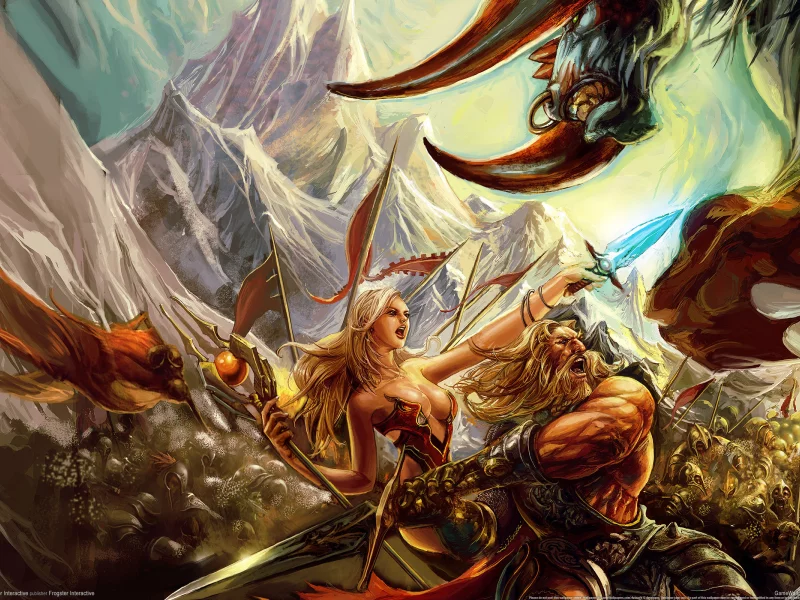 воин, против, волшебница, с мечом, runes of magic, монстра