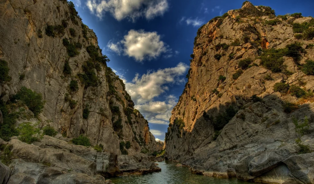 река, небо, вода, облака, горы