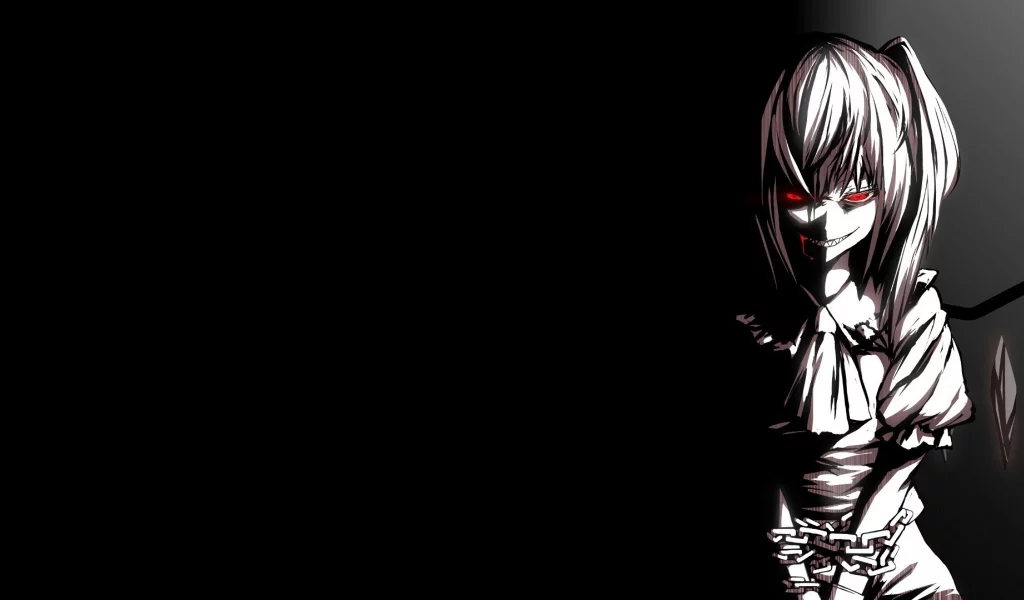 девушка, flandre scarlet, улыбка, touhou, solo, кровь, чёрный фон, цепь