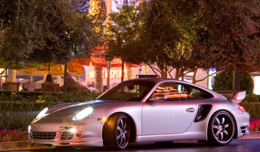 огни, porsche, 911, turbo, вечер, город