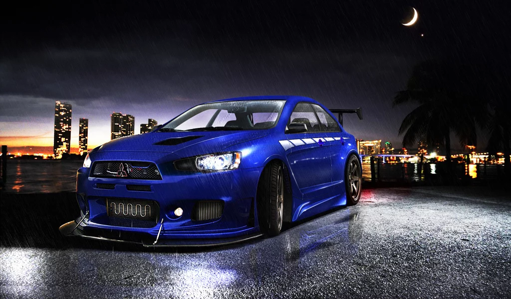 дождь, lancer, evolutionх, mitsubishi