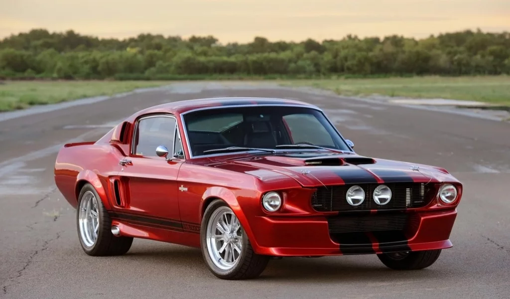 полосы, mustang, фары, дорога