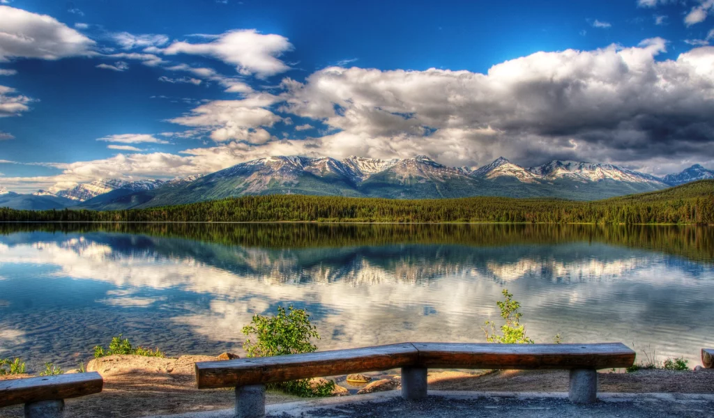 отражение, hdr, природа, горы, лес, озеро