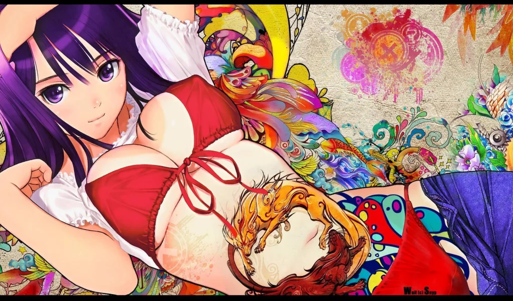 татуировка, рисунок, грудь, bakemonogatari, senjougahara hitagi