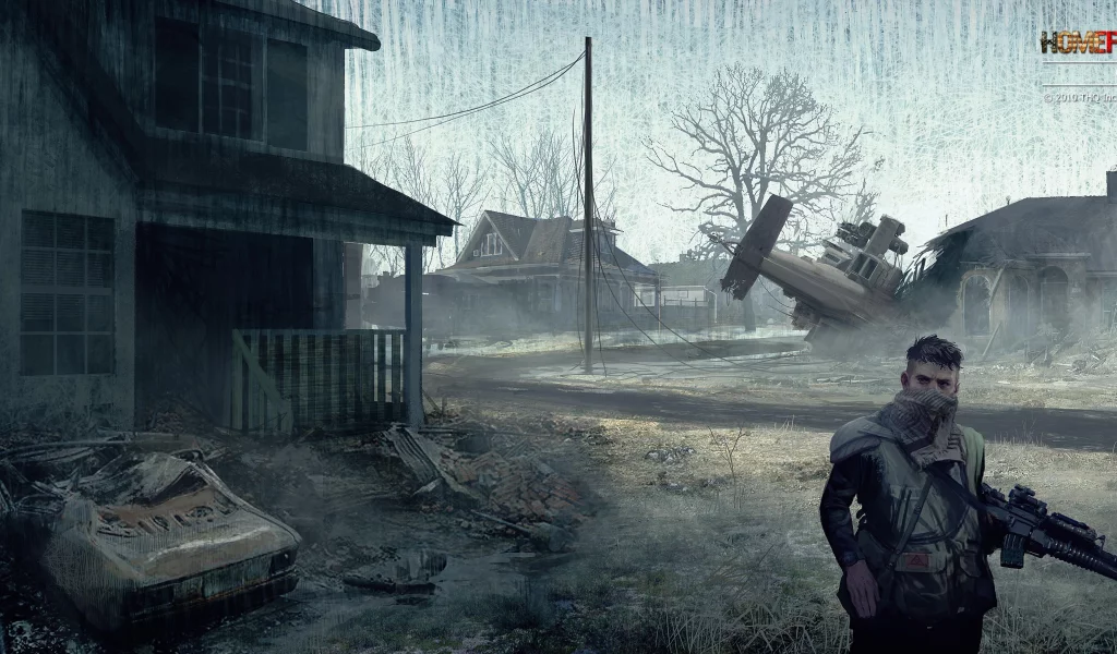 война, дома, homefront, машина, солдат, военный вертолет, деревня
