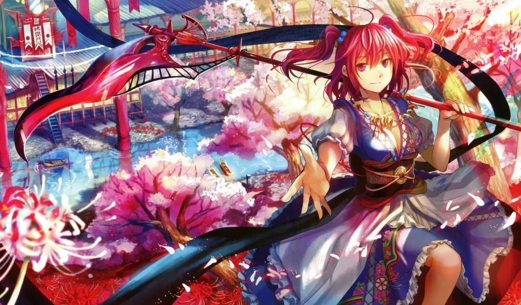 арт, fujiwara, komachi onozuka, аниме, touhou, оружие, девушка