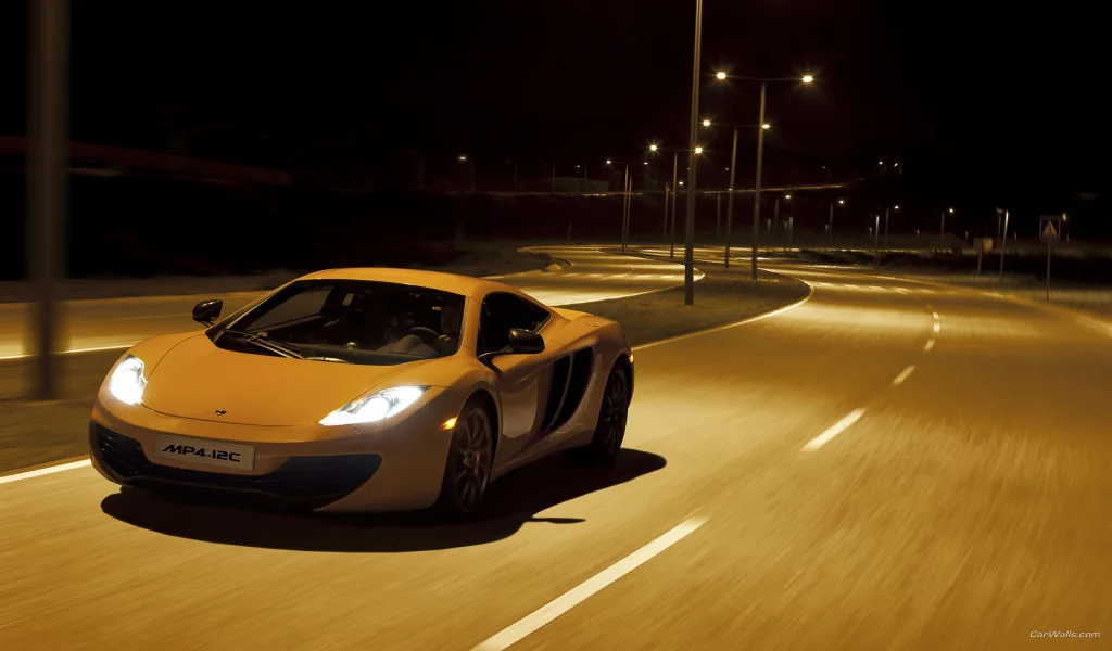 город, скорось, ночь, дорога, фары, mclaren mp4-12c