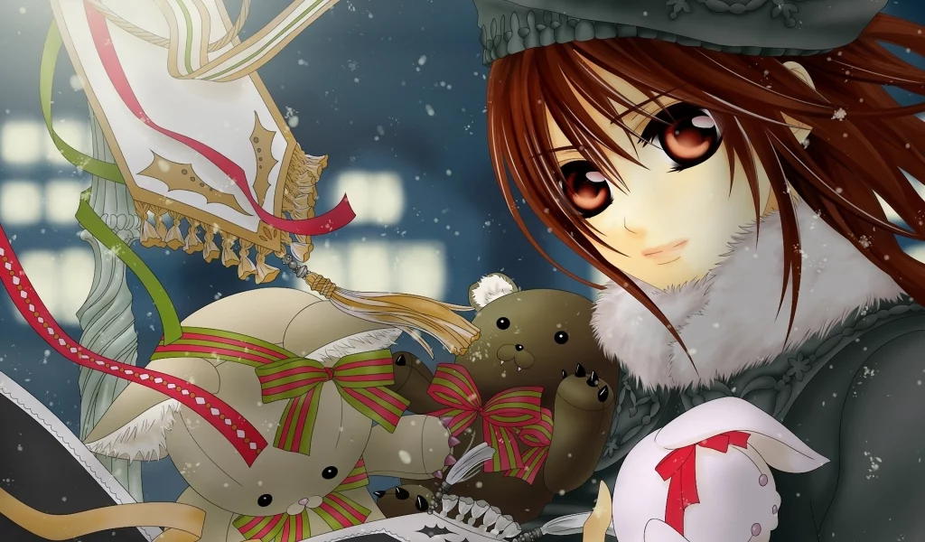 vampire knight, yuuki cross, игрушки, снег, рыцарь-вампир, медведи, зима, заяц