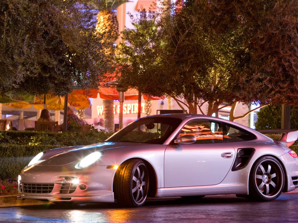 огни, porsche, 911, turbo, вечер, город