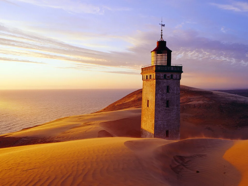 море, башня, песок, rubjerg knude, маяк
