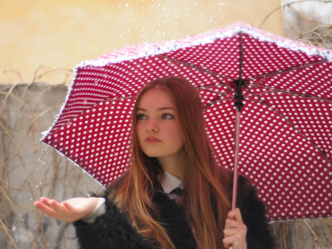 девушка, зонт, улица