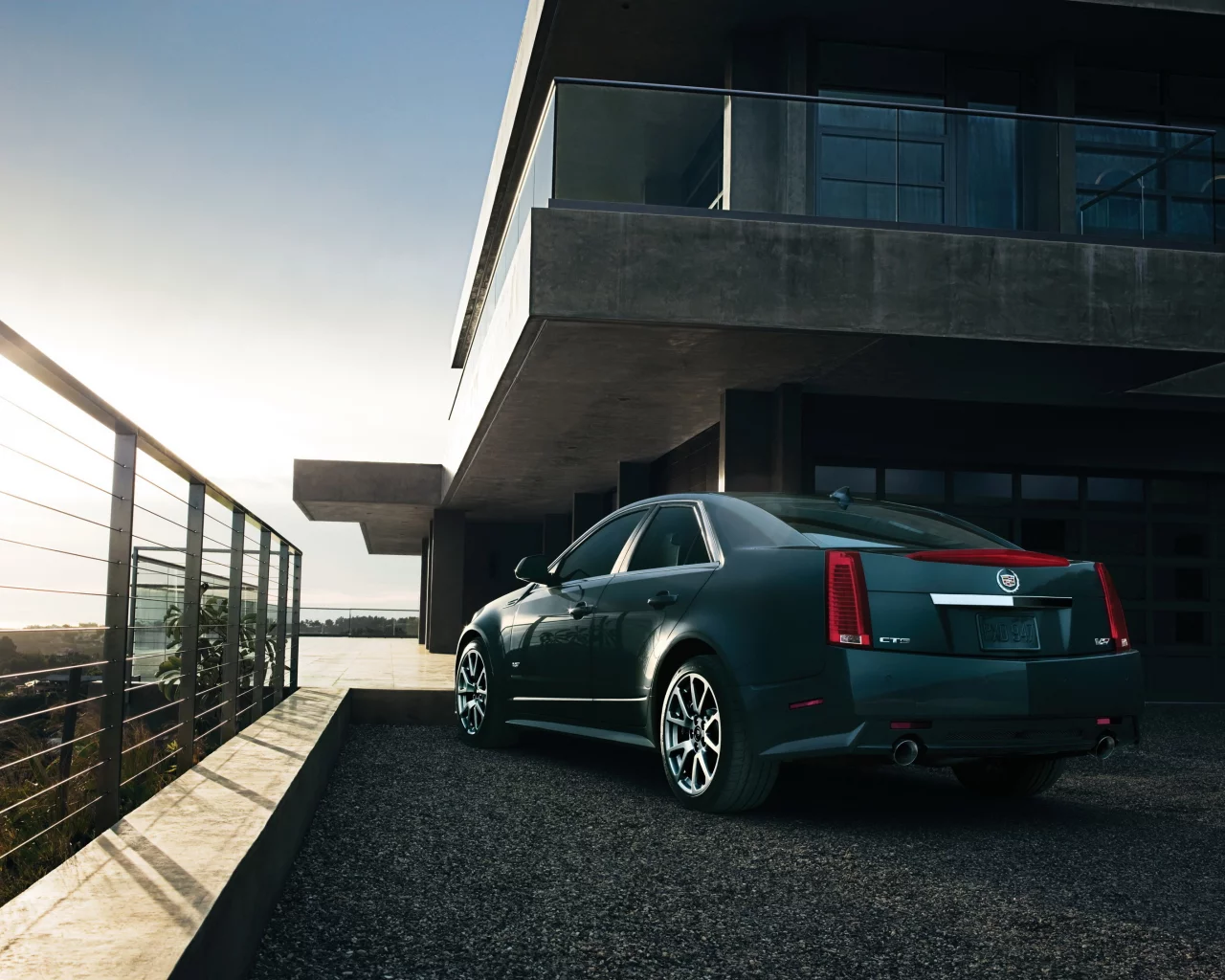 лучи, cadillac, дом, кадиллак, cts, солнце