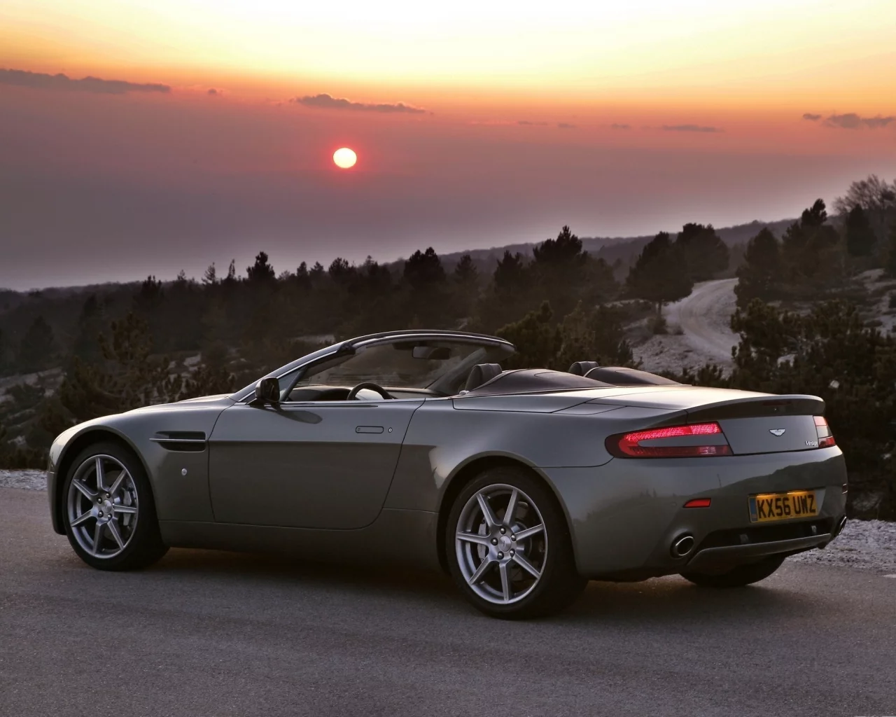 v8, aston martin, вечер, vantage, закат, roadster