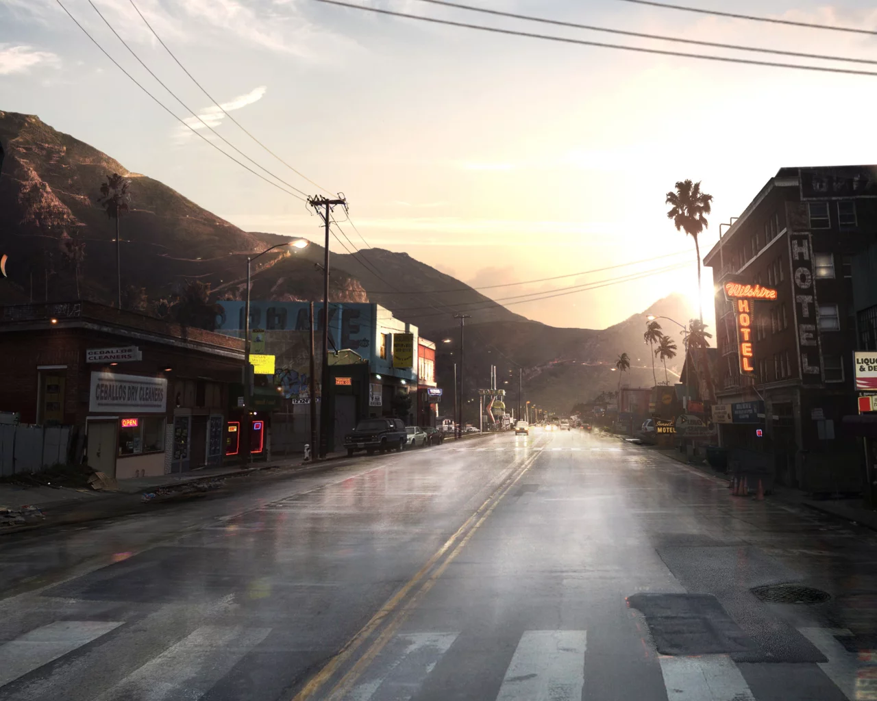 дорога, мотель, need for speed undercover, пальмы