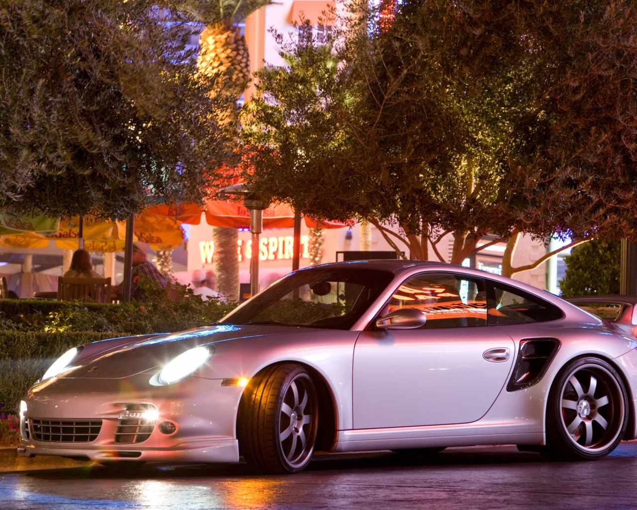 огни, porsche, 911, turbo, вечер, город