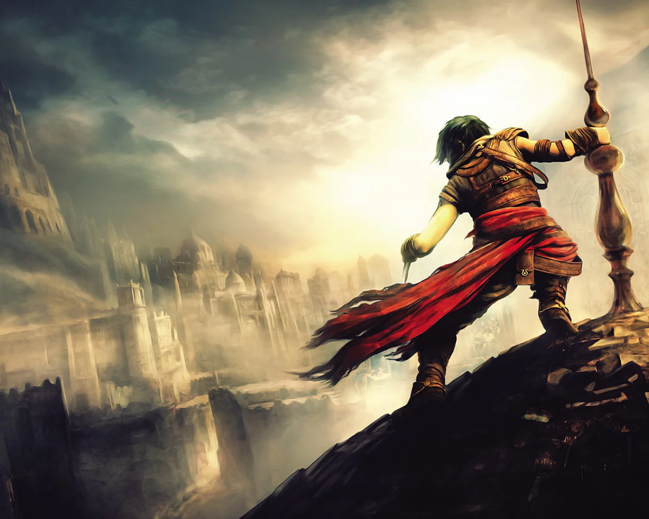 игры, кинжал, games, мужчина, принц персии, замок, фантастика, крыша, prince of persia, город