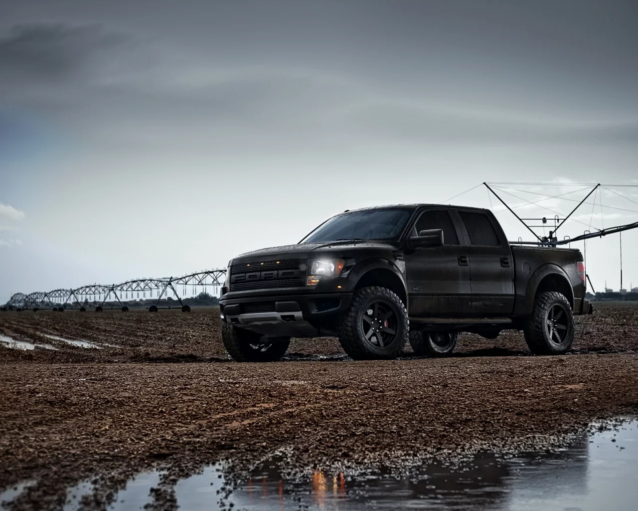 тюнинг, форд, грунтовка, суперкрев, дождь, свт, пикап, f-150, лужа, небо, раптор, tuning, raptor, ф-150, supercrew, ford, svt, чёрный