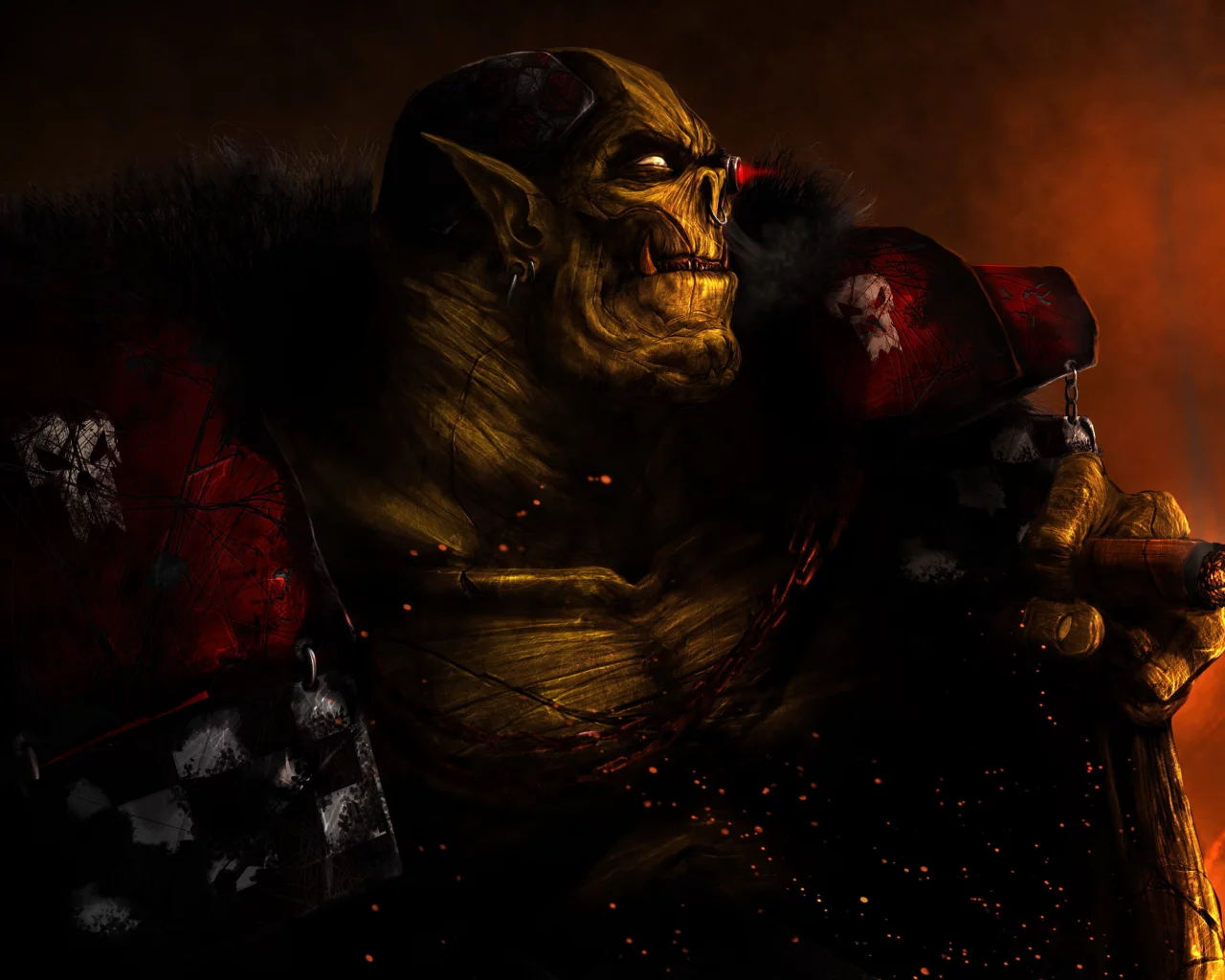 сигара, ork, зелёный, warhammer, клыки, вархамер, доспех, 40k, орк, пепел, курит, warboss, варбос, orks, 40 000
