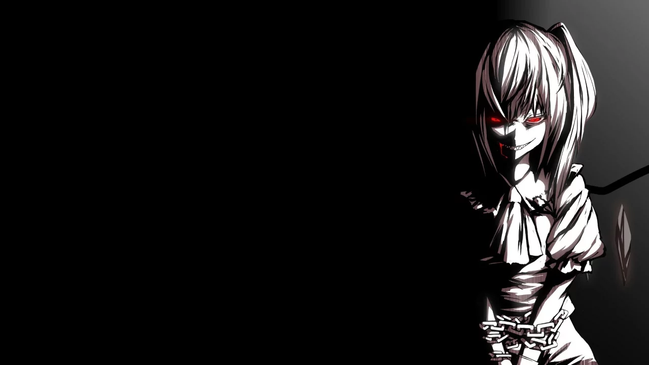 девушка, flandre scarlet, улыбка, touhou, solo, кровь, чёрный фон, цепь