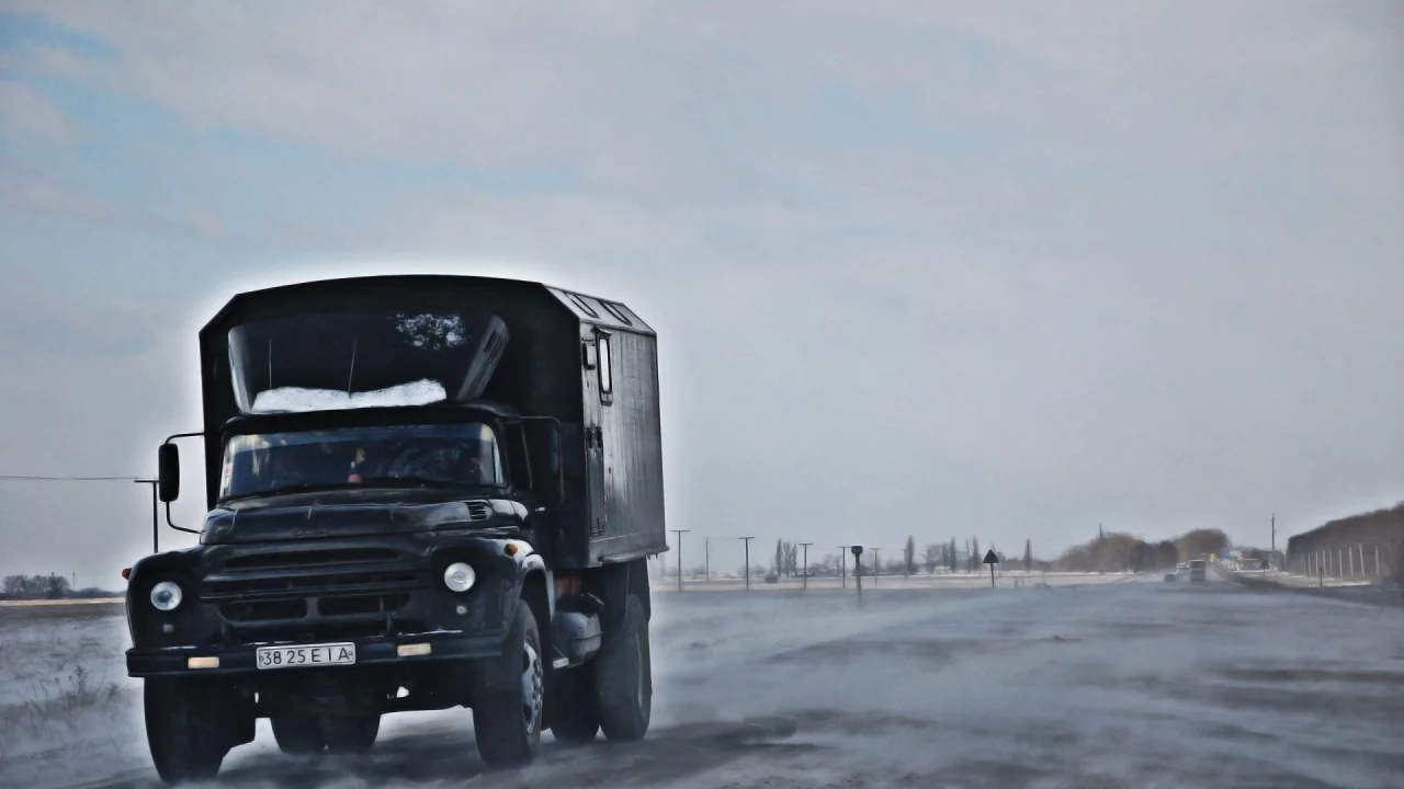 грузовик, зима, дорога, 130, позёмка, zil, зил, небо