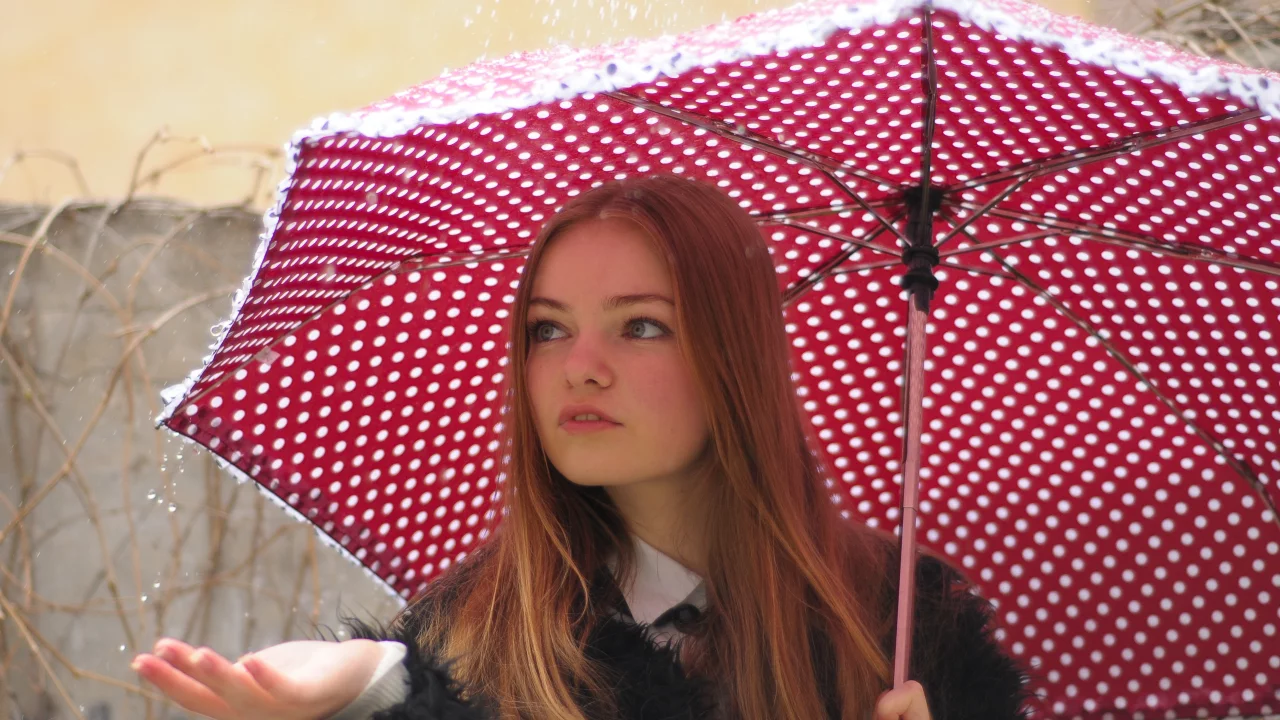 девушка, зонт, улица