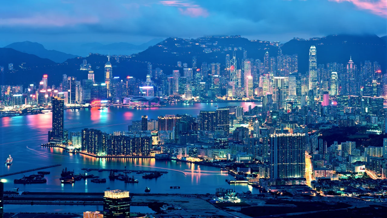 hong kong, вечер, огни