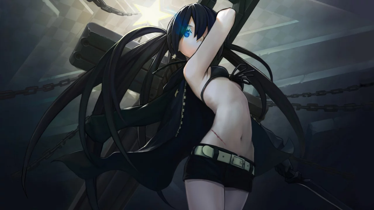 шрам, цепи, меч, плащ, black rock shooter, оружие