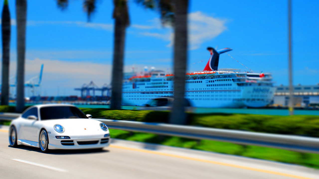 porsche, море, 911, tilt shift, река, tilt-shift, красота, дорога