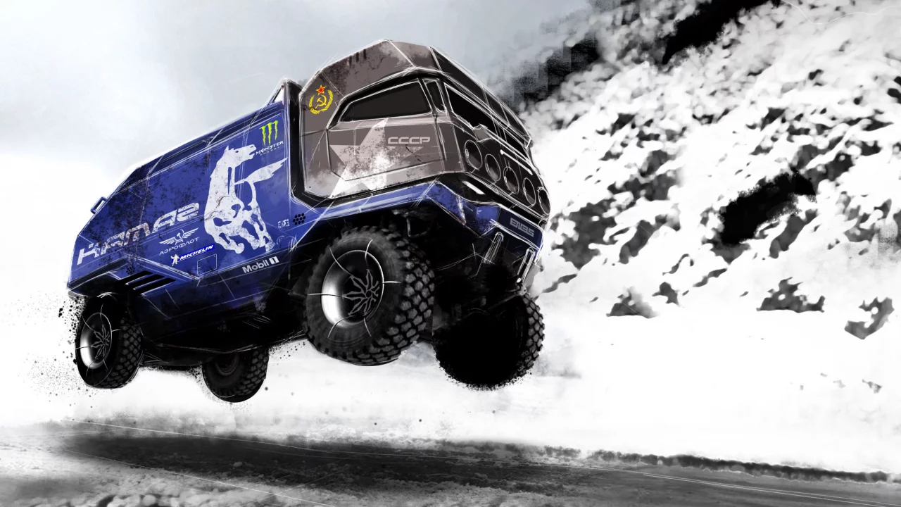 снег, скетч, kamaz dakar, дорога, камаз, рисунок