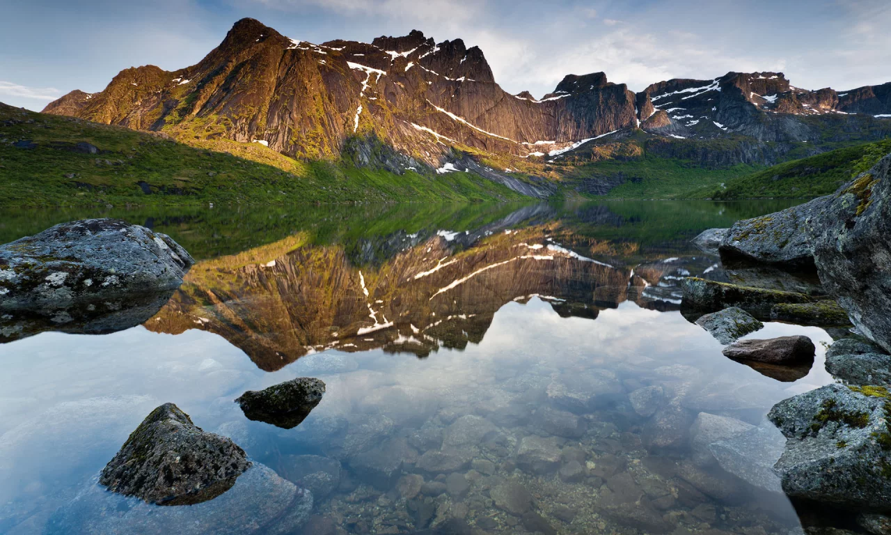 пейзаж, отражение, reflection, горы, природа, озеро, камни