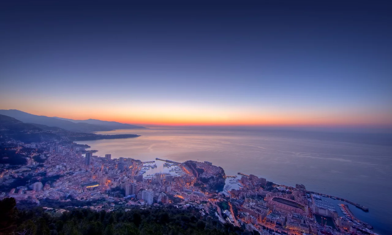 море, monaco, огни, побережье