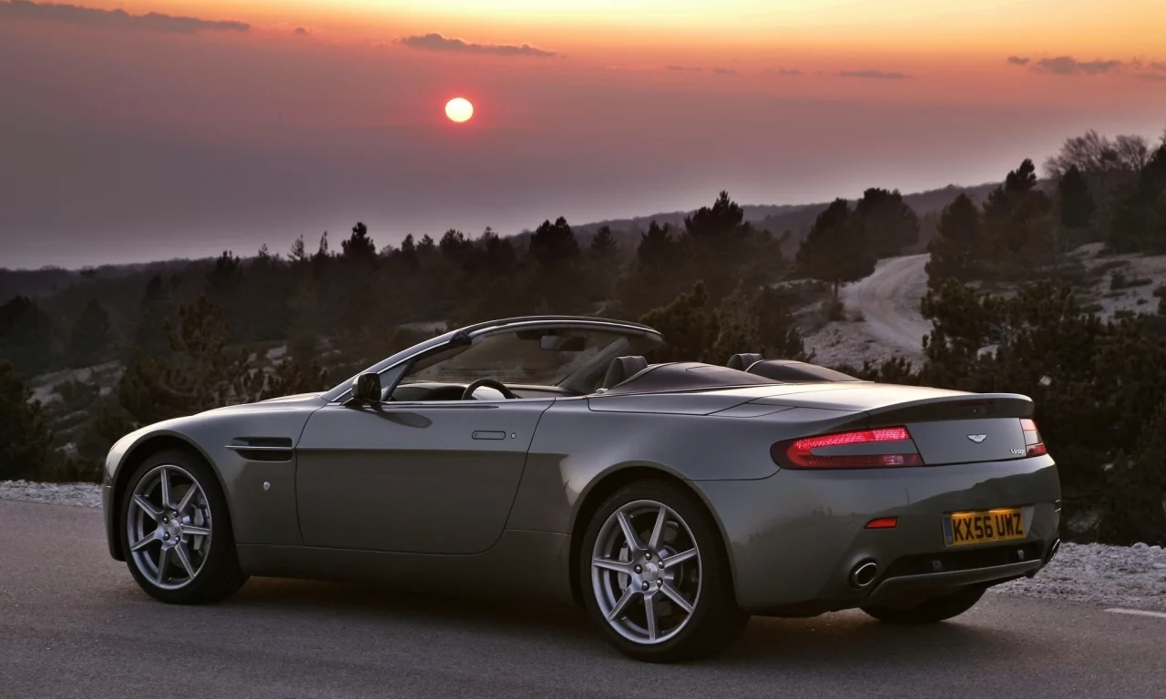 v8, aston martin, вечер, vantage, закат, roadster