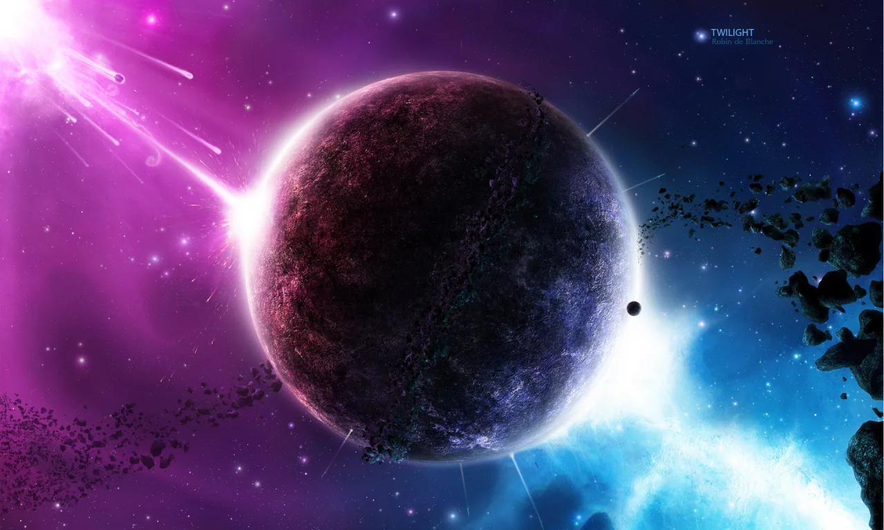 twilight, planet, звезды, планета, метеориты, robin de blanche, цвета, сверкание, stars
