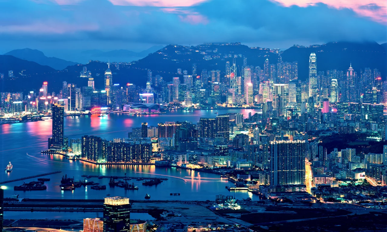 hong kong, вечер, огни