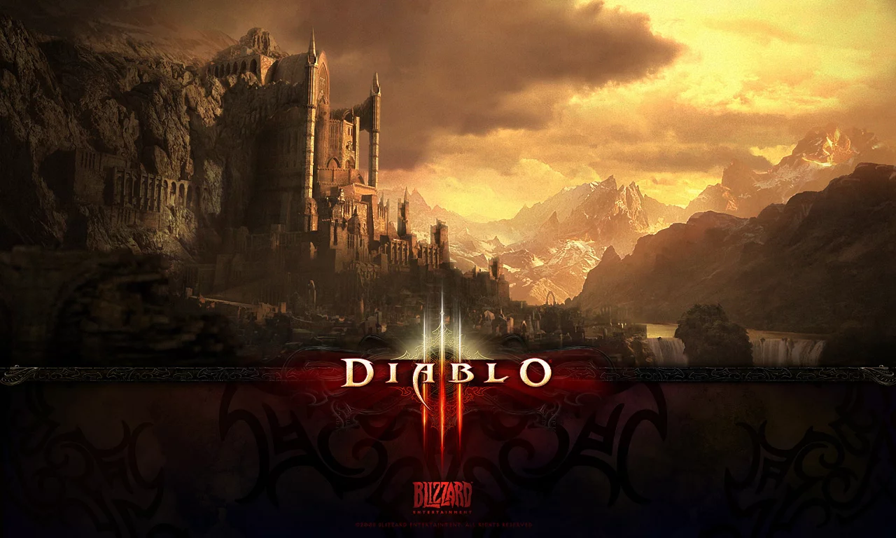 blizzard, скалы, diablo, 3, замок, небо