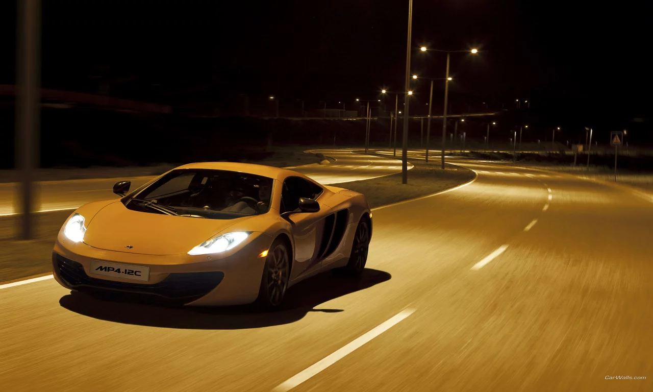 город, скорось, ночь, дорога, фары, mclaren mp4-12c