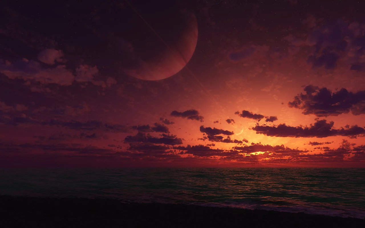 cg, закат, планета, море