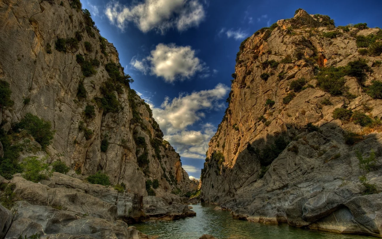 река, небо, вода, облака, горы
