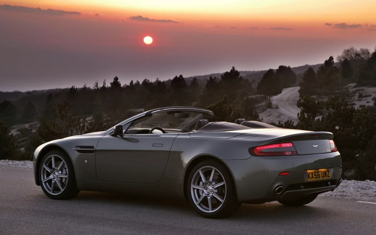 v8, aston martin, вечер, vantage, закат, roadster