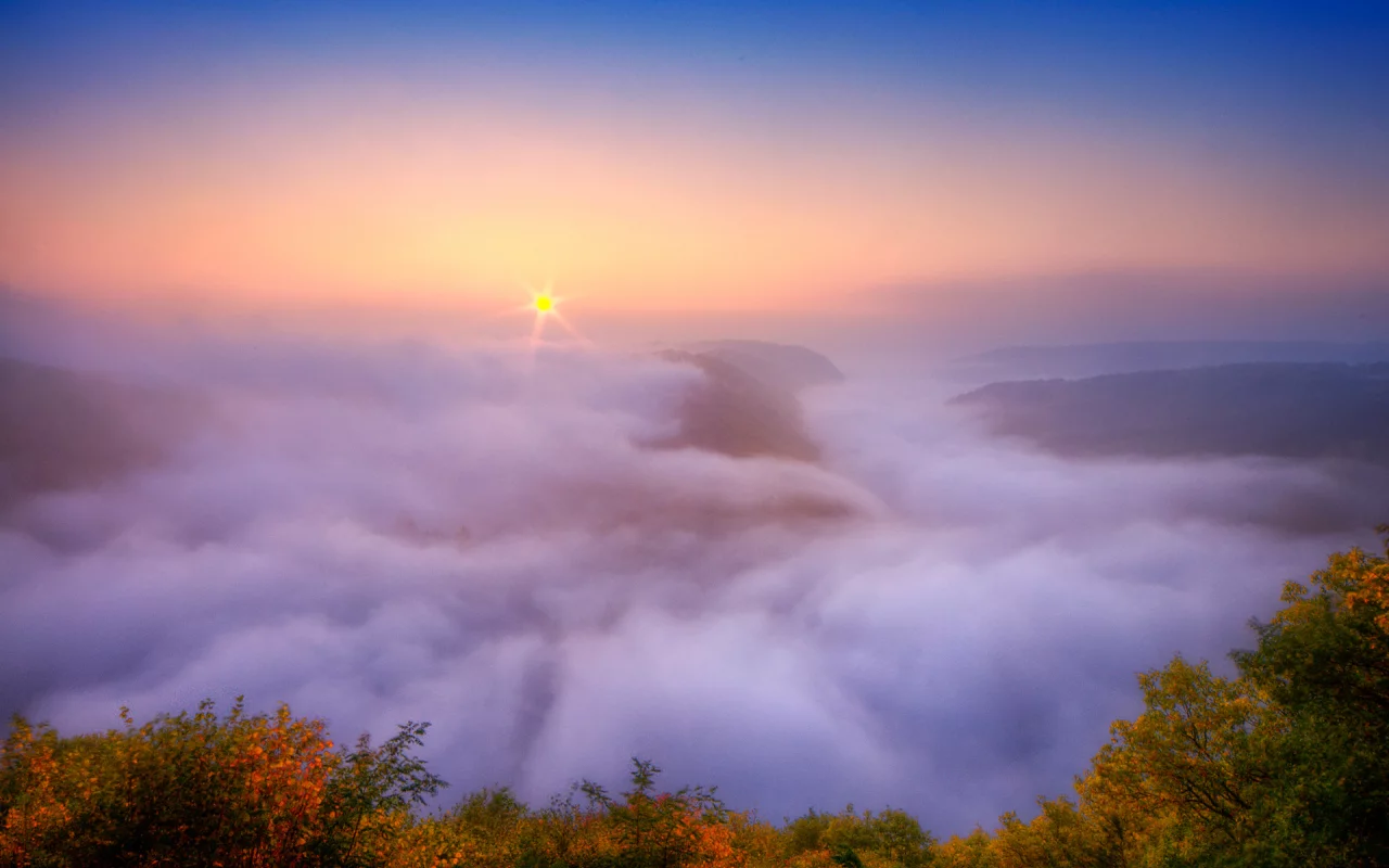 осень, река, утро, туман, саар