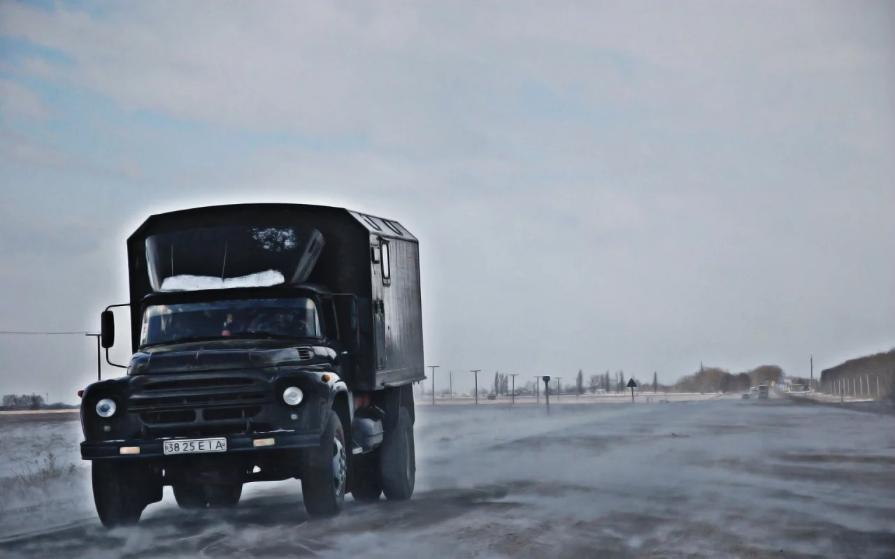 грузовик, зима, дорога, 130, позёмка, zil, зил, небо