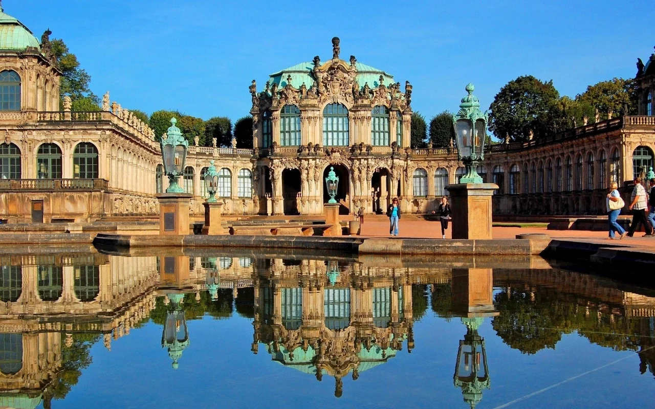 купол, вода, дрезден, небо, дворец цвингер, germany, дворец, лепнина, германия, фонари, palace