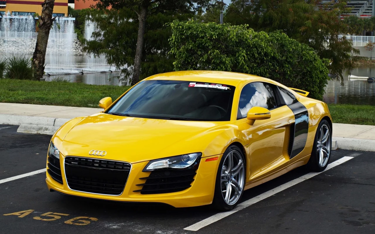 суперкар, audi r8, желтая
