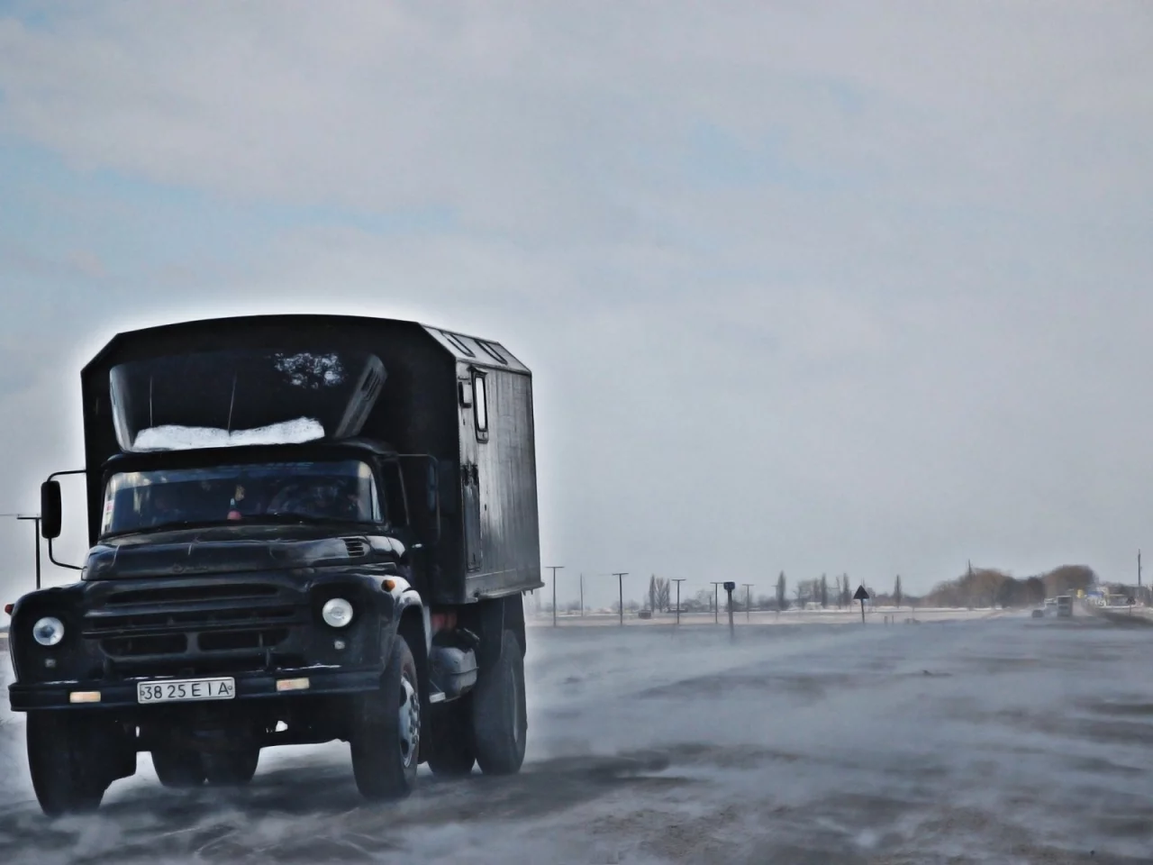 грузовик, зима, дорога, 130, позёмка, zil, зил, небо