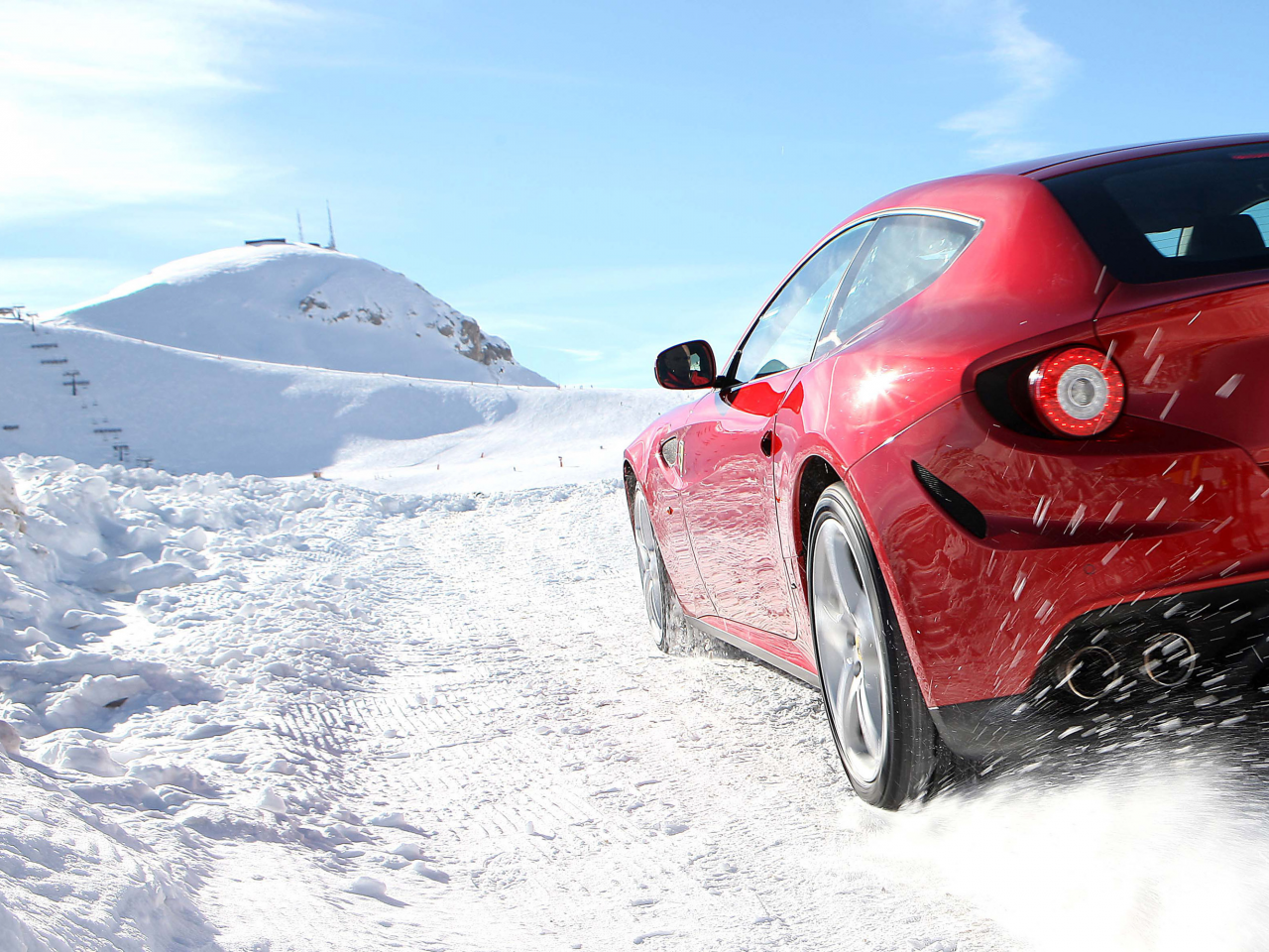 sky, snow, car, машина, дорога, ferrari ff, 3000x2000, снег, зима, winter, road, небо