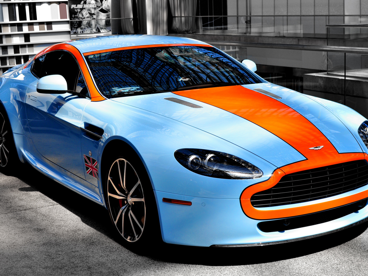 aston martin, тюнинг, авто обои, avto wallpapers, тачка, голубой, оранжевый, астон мартин