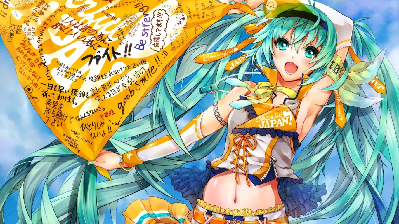 рукава, номер, свисток, надписи, платок, вокалоид, волосы, hatsune miku, япония