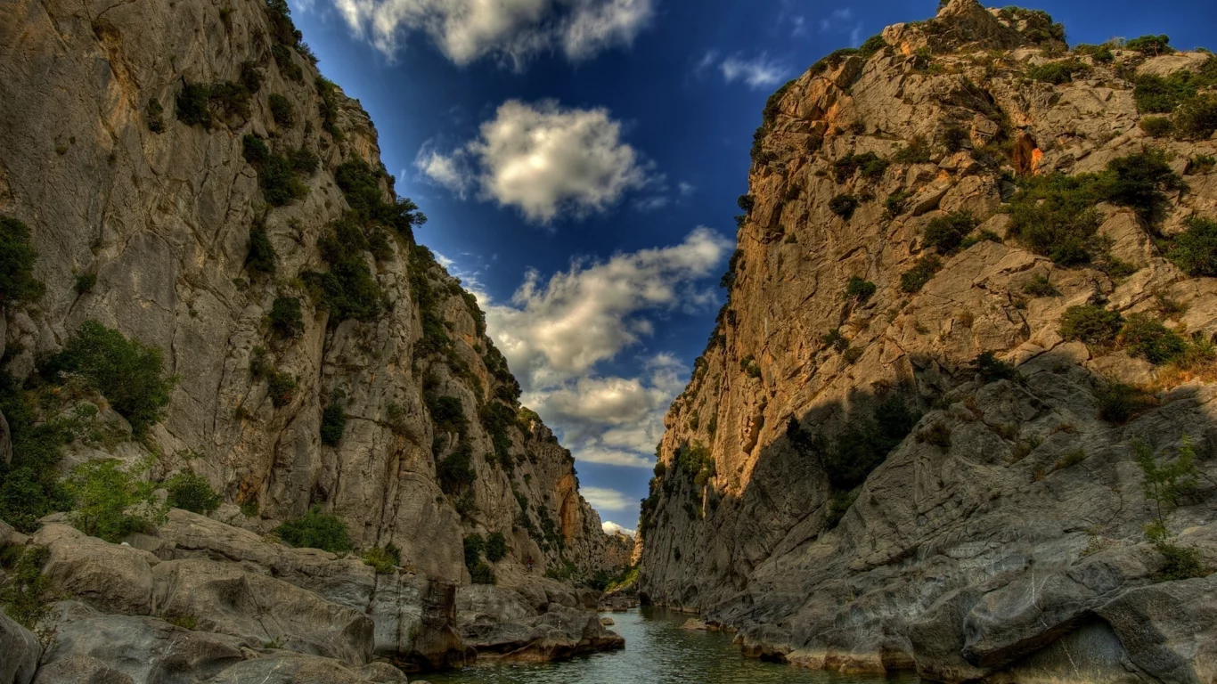 река, небо, вода, облака, горы