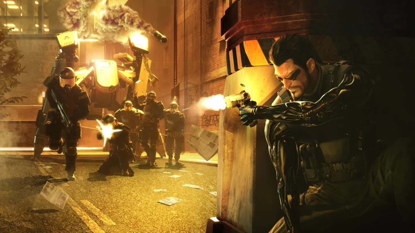полиция, оружие, игра, deus ex, human revolution, дженсен